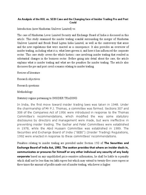 An Analysis of the HUL vs. SEBI Case and the Changing face of .